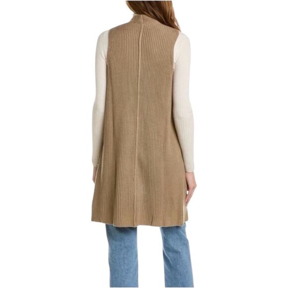NWT Splendid Juliet Open Front Mid Length Tan Knit Cardigan Sweater Vest LARGE - Picture 2 of 8